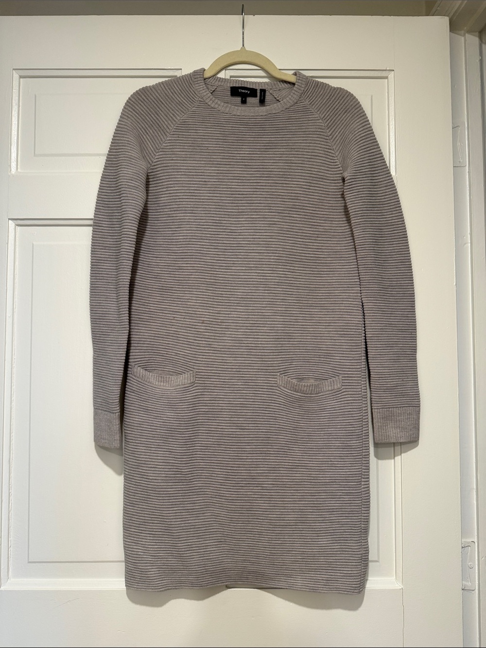 Theory Gray Ribbed Crewneck Sweater Dress